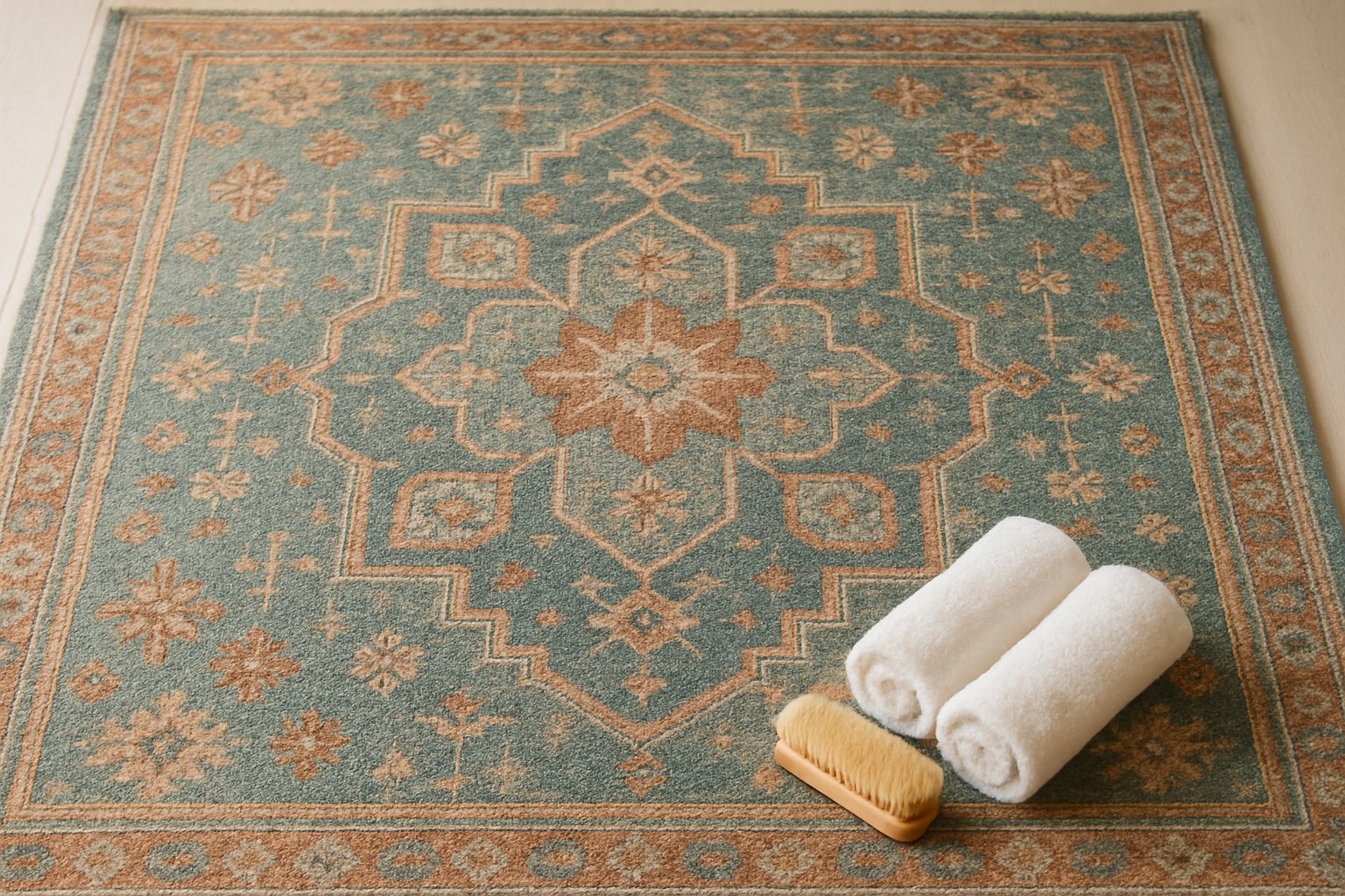 Freshly cleaned patterned area rug