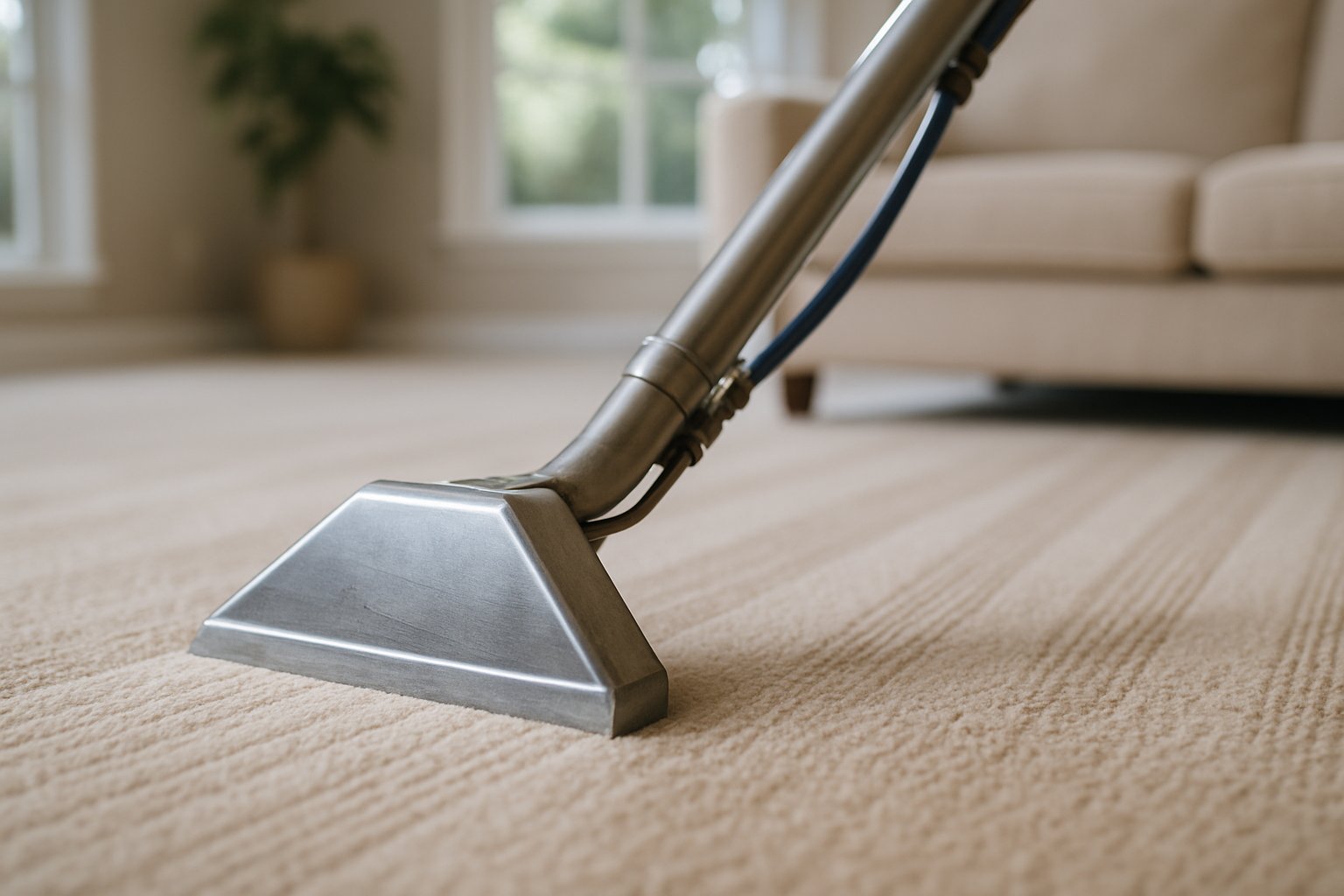 Professional carpet extraction wand on freshly groomed carpet